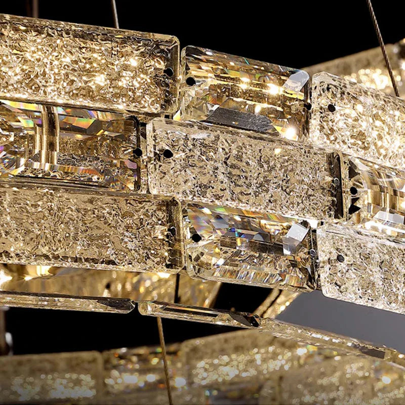 Gold Crystal Ring Chandelier 3-Tier D100cm