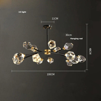 DecorBites™ Black Gold Crystal Chandelier LED Light for Luxury Home Decor
