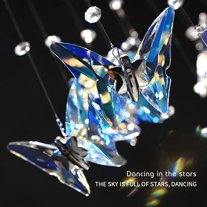 Lámpara de araña giratoria de cristal con forma de mariposa DecorBites™ para villas de lujo con iluminación moderna