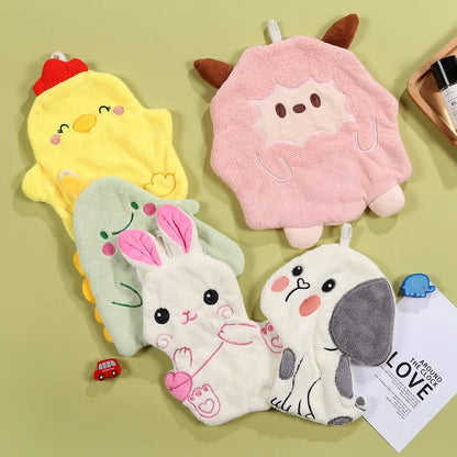 DecorBites™ Cartoon Animal Shape Coral Velvet Hand Towel for Kids, Absorbent Kitchen Bathroom Cleaning Towels