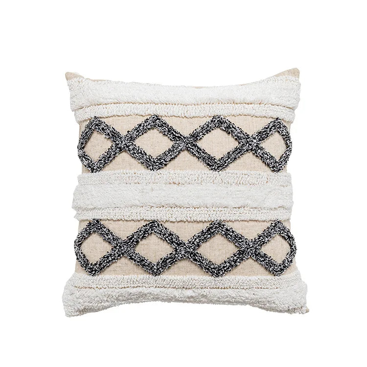 DecorBites™ Boho Beige White Tufted Tassel Pillow Cover Set