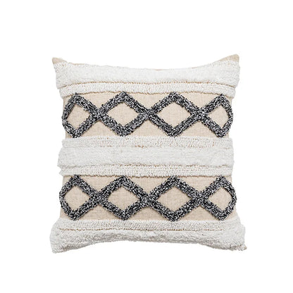 DecorBites™ Boho Beige White Tufted Tassel Pillow Cover Set