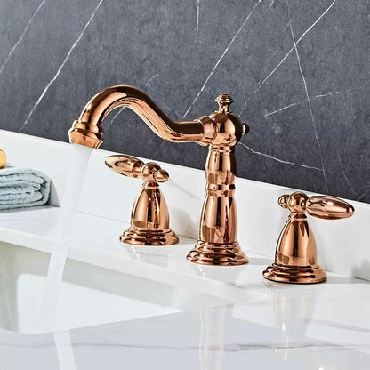 DecorBites™ Gold Brass Widespread Bathroom Faucet - Antique Sink Faucets 3 Hole