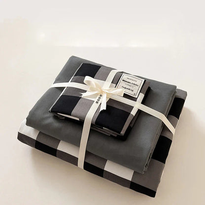 DecorBites™ Japanese Grid Printed Cotton Bedding Set in Queen/King for Cozy Sleep