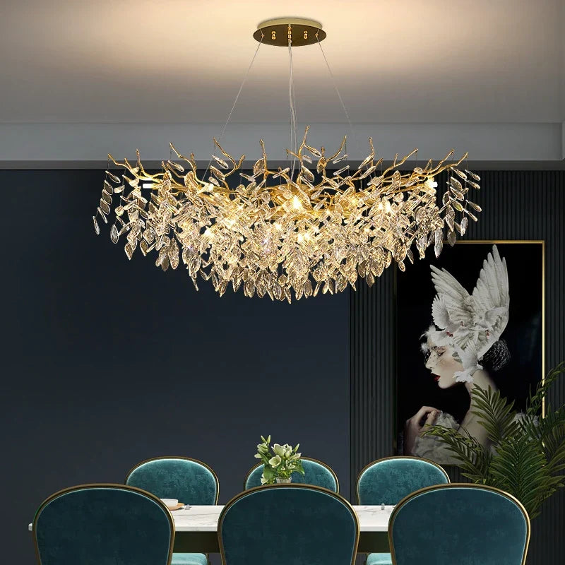 DecorBites™ Gold Crystal Chandeliers for Dining Room Branch Hanging Lamp Large Lighting