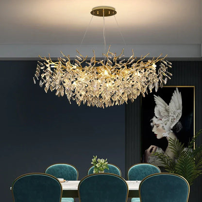 DecorBites™ Gold Crystal Chandeliers for Dining Room Branch Hanging Lamp Large Lighting
