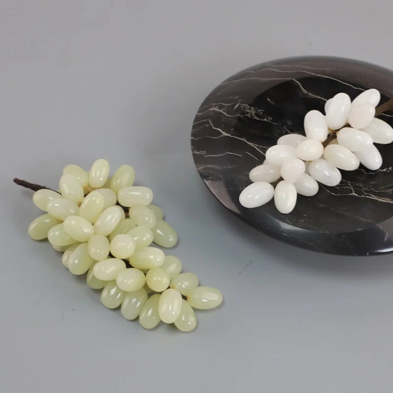 DecorBites™ Jade Grape Sculpture Handmade Desk Decor Fruit Figurine
