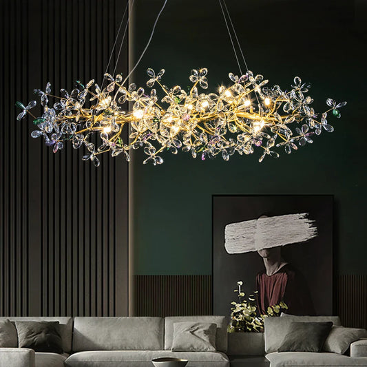 DecorBites™ Crystal Flowers Chandelier Gold LED Tree Branch Luxury Chandelier