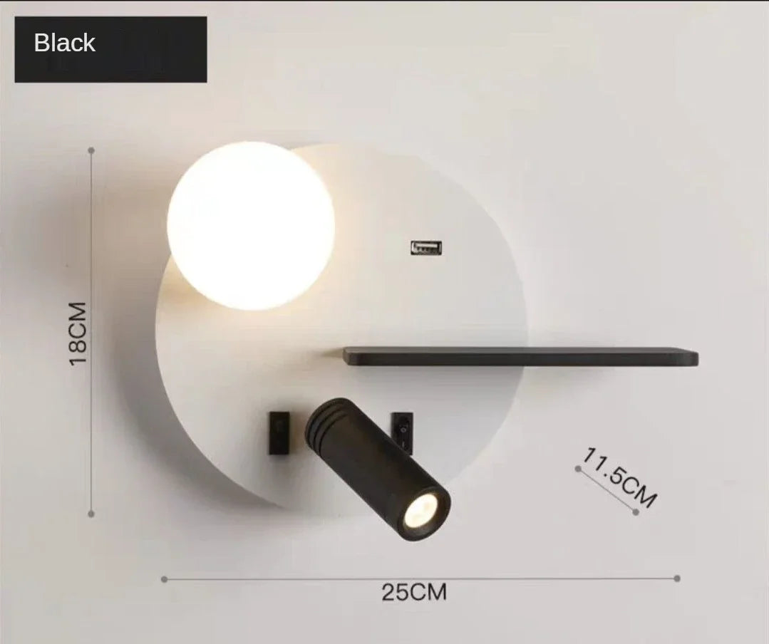 DecorBites™ LED Reading Wall Lamp with USB Charging, Storage, and Nordic Design