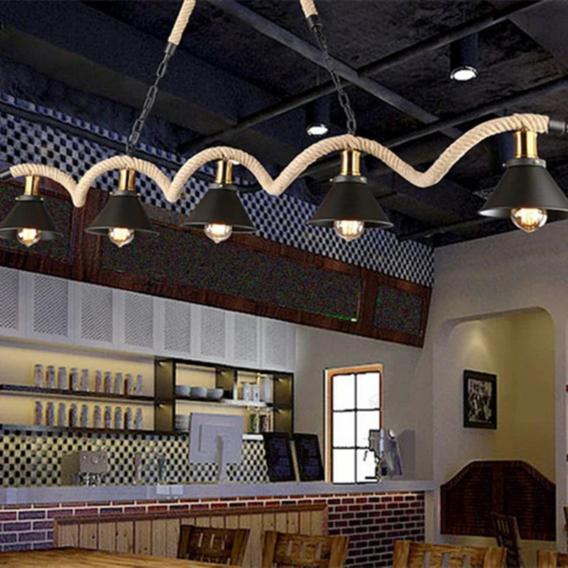 DecorBites™ Industrial Hemp Rope Pendant Light Chandelier LED for Home Restaurant Kitchen
