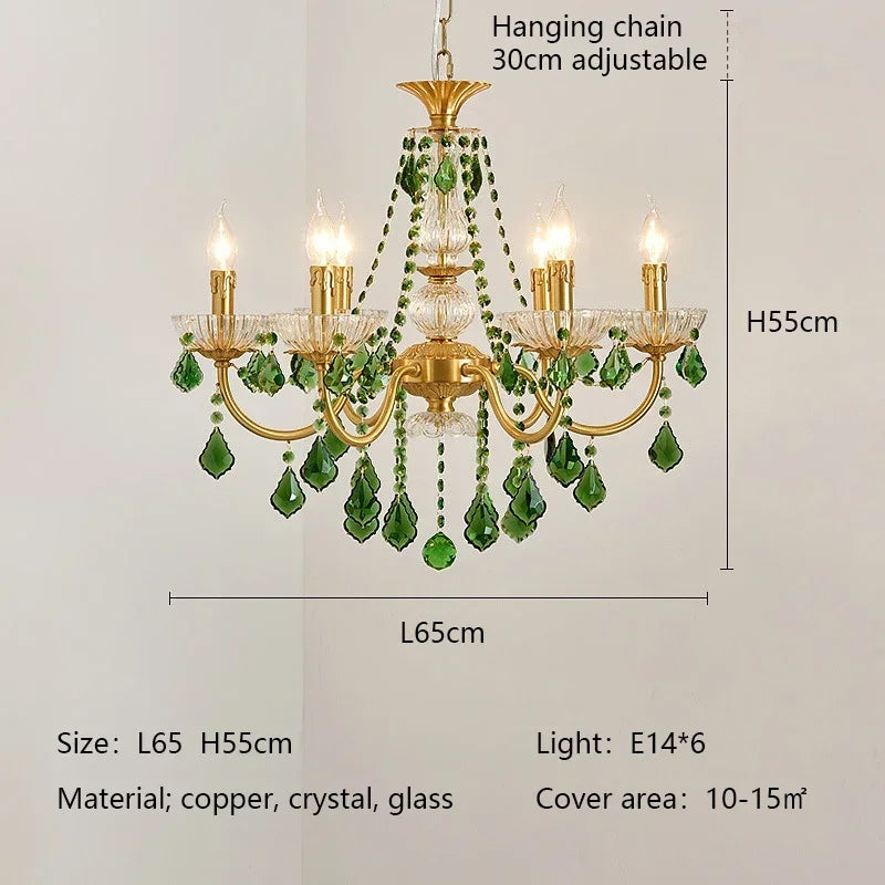 DecorBites™ Green Crystal Chandelier for Living Room - Bohemian Style LED Pendant Lighting