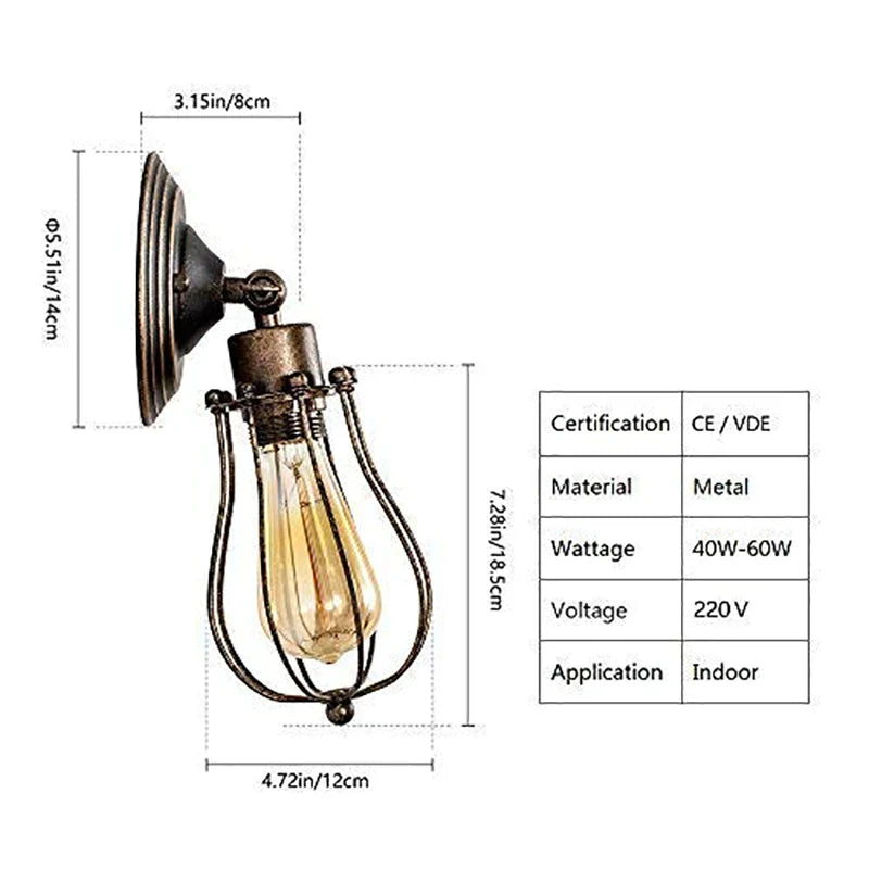 Decorbites™ Industrieller Käfig-Wandleuchter, Vintage verstellbares Licht für Flur, Restaurant, Schlafzimmer