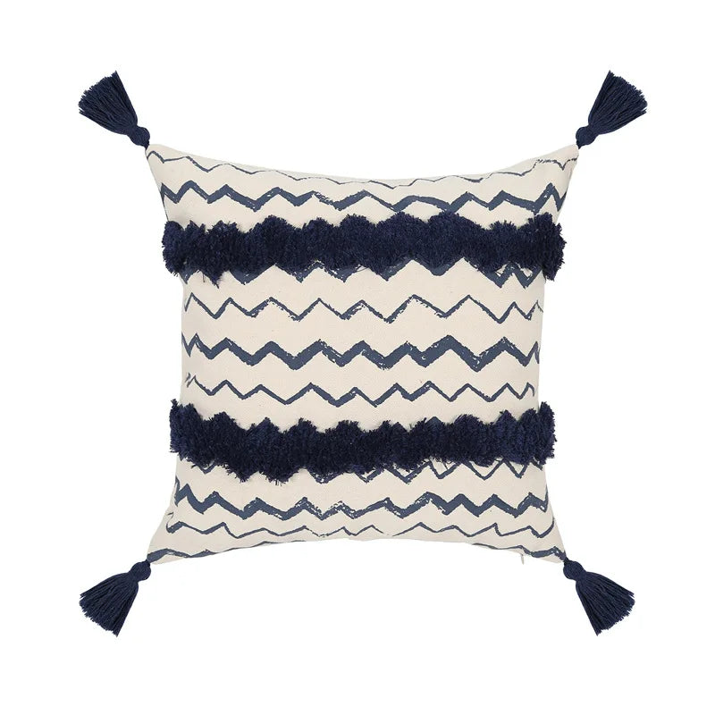 DecorBites™ Ethnic Geometric Printed Tufted Tassels Cushion Cover for Sofa Living Room