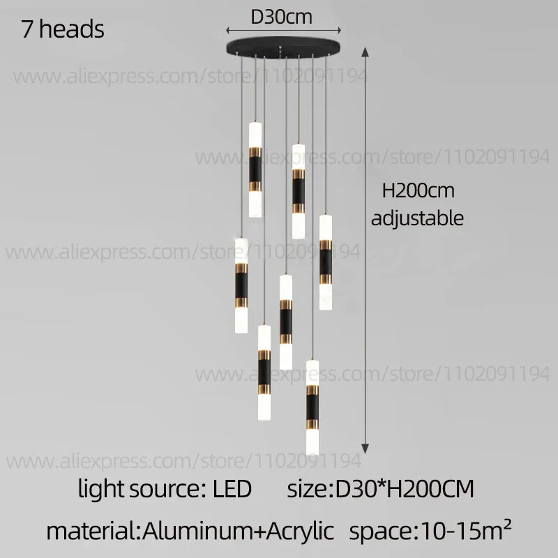 DecorBites™ LED Staircase Chandelier: Modern Duplex Home Lighting for Architectural Decoration