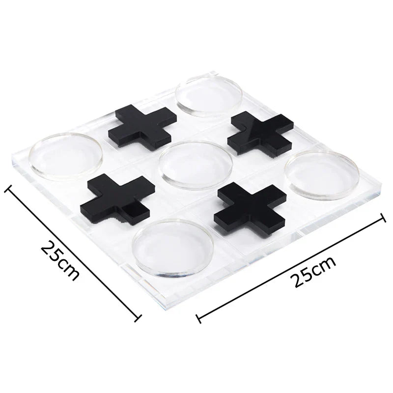DecorBites™ Acrylic Tic-Tac-Toe Chessboard Set: Geometric Artwork Ornaments & Chess Pieces