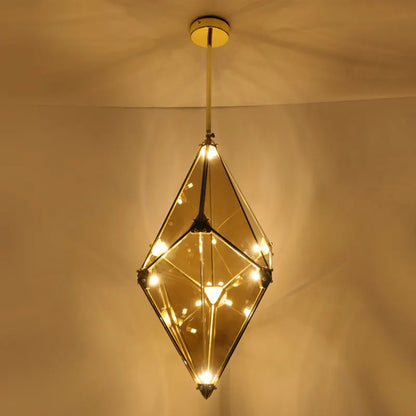 DecorBites™ Diamond Glass LED Pendant Light Smoky Gray Amber Hanging Lamp for Living Room