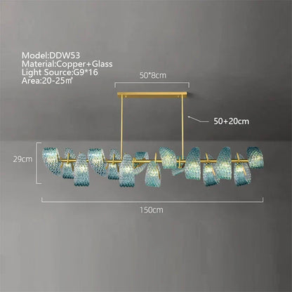 DecorBites™ LED Art Deco Blue Peacock Leaf Copper Ceiling Chandelier for Living Room