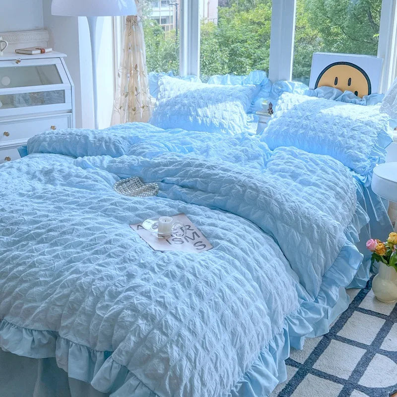 Conjunto de Ropa de Cama Suave de la Princesa Coreana Decorbites™, Algodón Lavable en Color Sólido, Colección de Cubrecama
