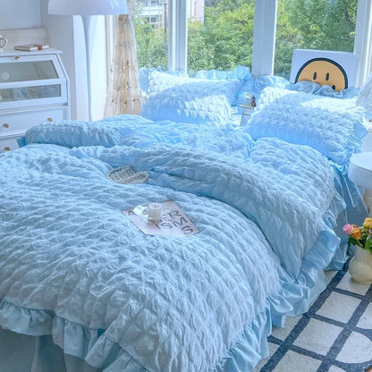 Conjunto de Ropa de Cama Suave de la Princesa Coreana Decorbites™, Algodón Lavable en Color Sólido, Colección de Cubrecama