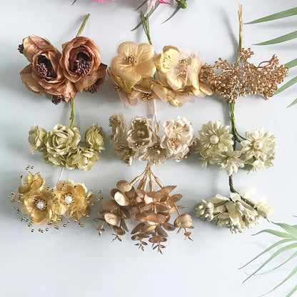 DecorBites™ Gold Hybrid Flower Cherry Stamen Berries Bundle for DIY Decor