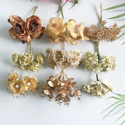 DecorBites™ Gold Hybrid Flower Cherry Stamen Berries Bundle for DIY Decor