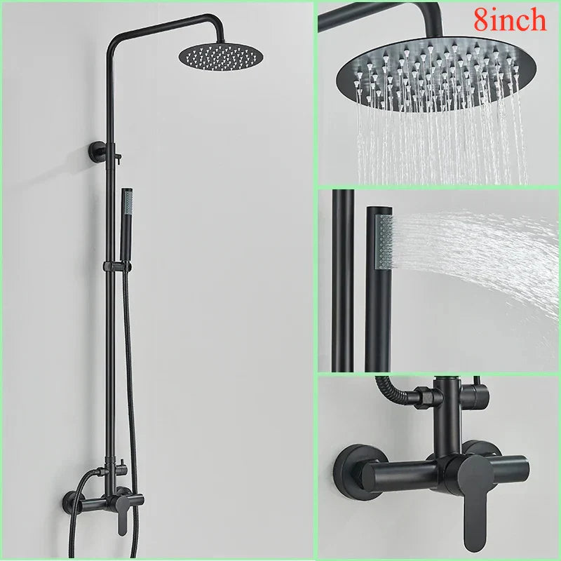 DecorBites™ Brushed Nickel Rainfall Shower System with Hot Cold Mixer for Wall Mount