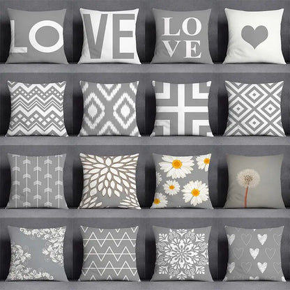 غطاء وسادة قطني مطبوع عليه زهور هندسية من DecorBites™ مقاس 45×45 سم غطاء وسادة أريكة