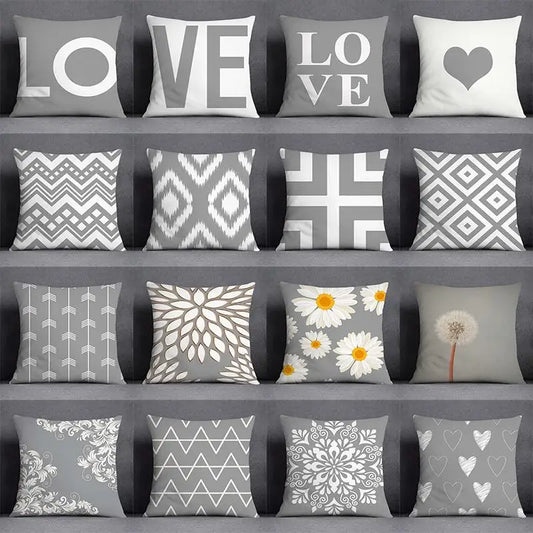 غطاء وسادة قطني مطبوع عليه زهور هندسية من DecorBites™ مقاس 45×45 سم غطاء وسادة أريكة