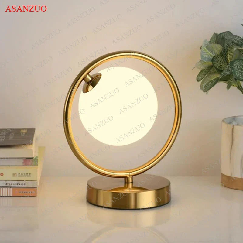 DecorBites™ Brass Glass LED Table Lamp | Modern Bedside Reading Desk Light