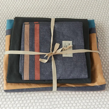 DecorBites™ Japanese Grid Print Bed Set in Washed Cotton for Summer Comfort