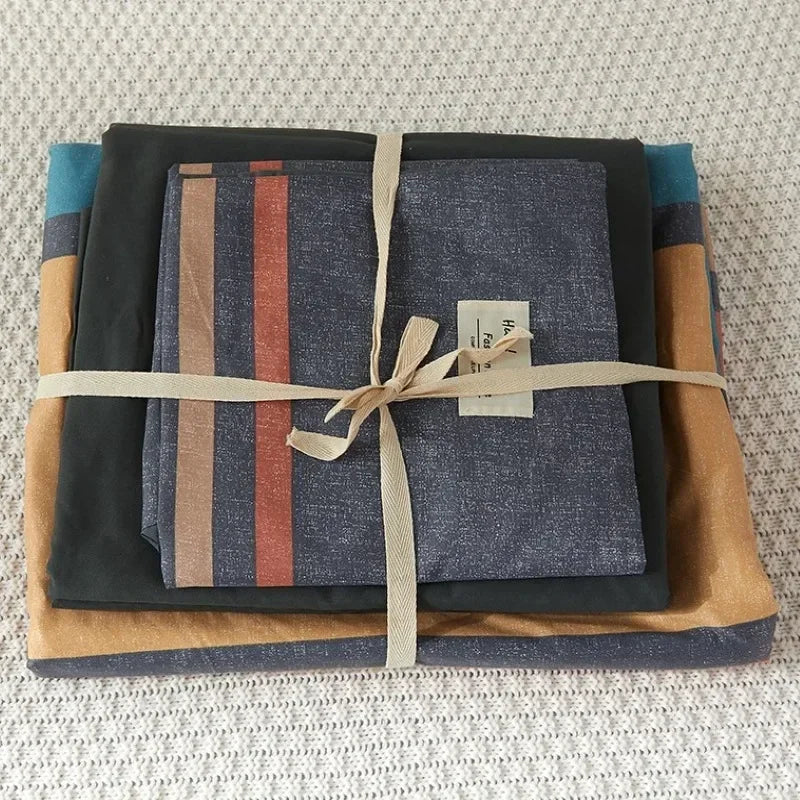 Decorbites™ Japanisches Gittermuster-Bettwäsche-Set aus gewaschener Baumwolle für sommerlichen Komfort