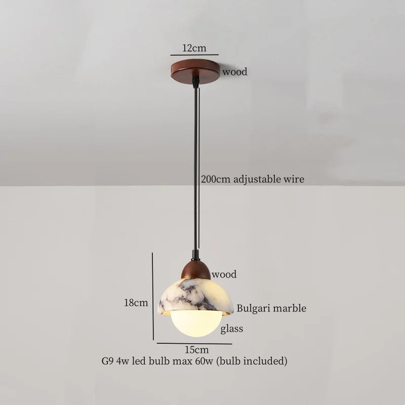 DecorBites™ Iron Marble LED Pendant Light Fixture Modern Hanging Lamp Interior Decor