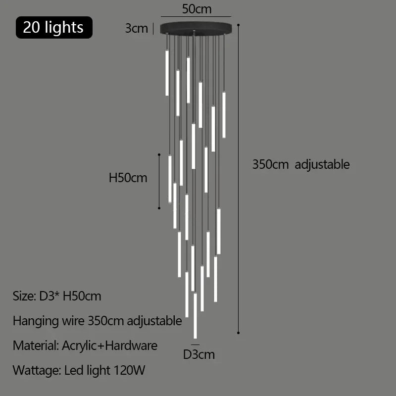 Lámparas colgantes acrílicas para escaleras, ideales para la decoración de villas modernas - Lámpara de araña LED DecorBites™ para lofts dúplex