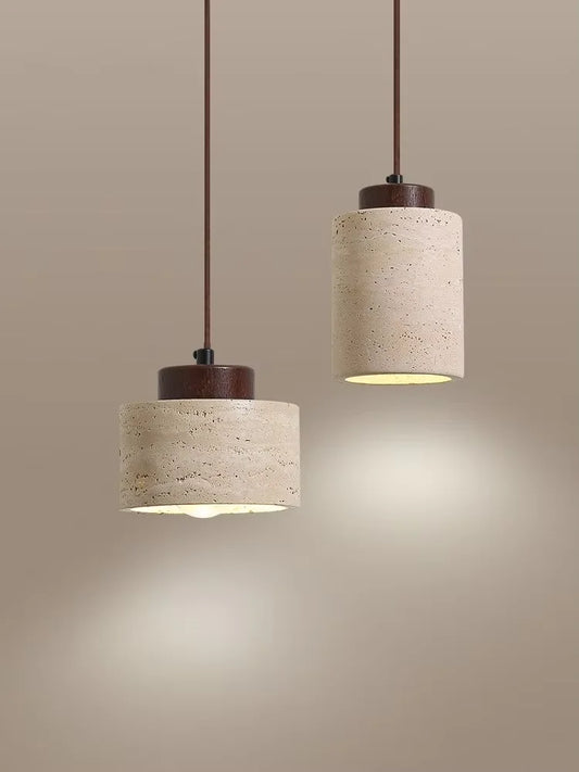 Japanese Style Yellow Travertine Stone Pendant Light