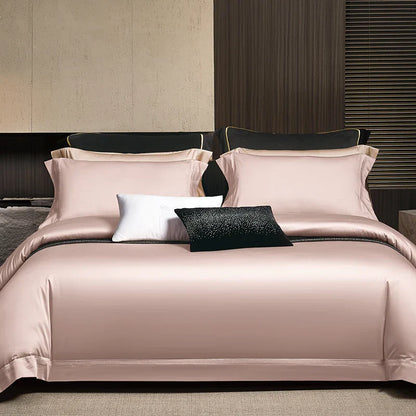 Decobites Silky Lyocell Cotton Bedding Set: Olive Green, Pink, Champagne Luxury Solid Color