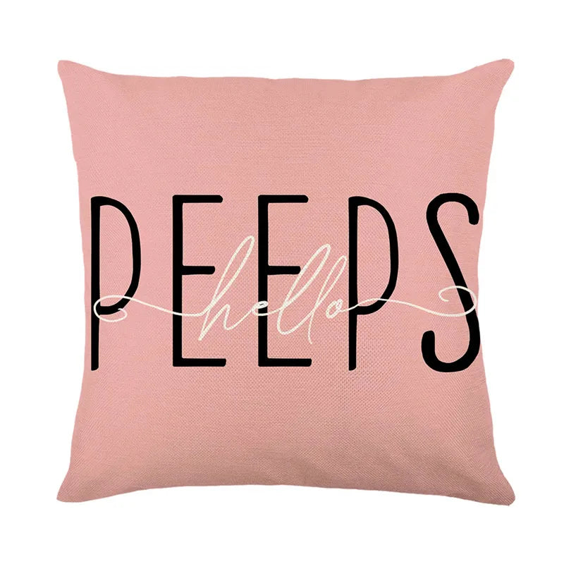 DecorBites™ Easter Bunny Rabbit Linen Cushion Cover 45x45cm - Flower Print Festival Pillowcase