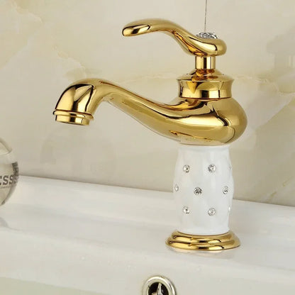 DecorBites™ Gold Brass Basin Faucet with Diamond, Single Handle Hot Cold Mixer Tap