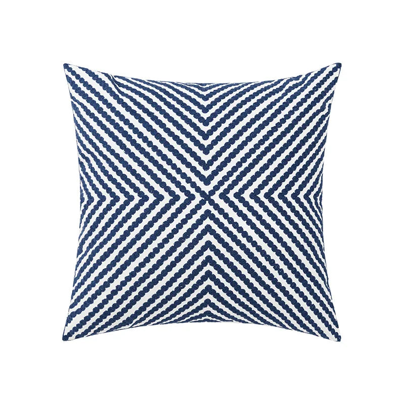 DecorBites™ Coastal Chic Blue Geometric Cushion Cover 45x45cm Soft Cotton Breathable Zipper