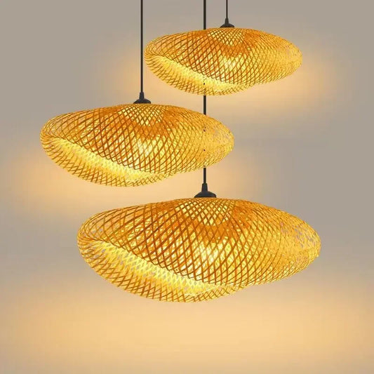 DecorBites™ Bamboo Chandelier: Handwoven LED Ceiling Pendant for Home Decor