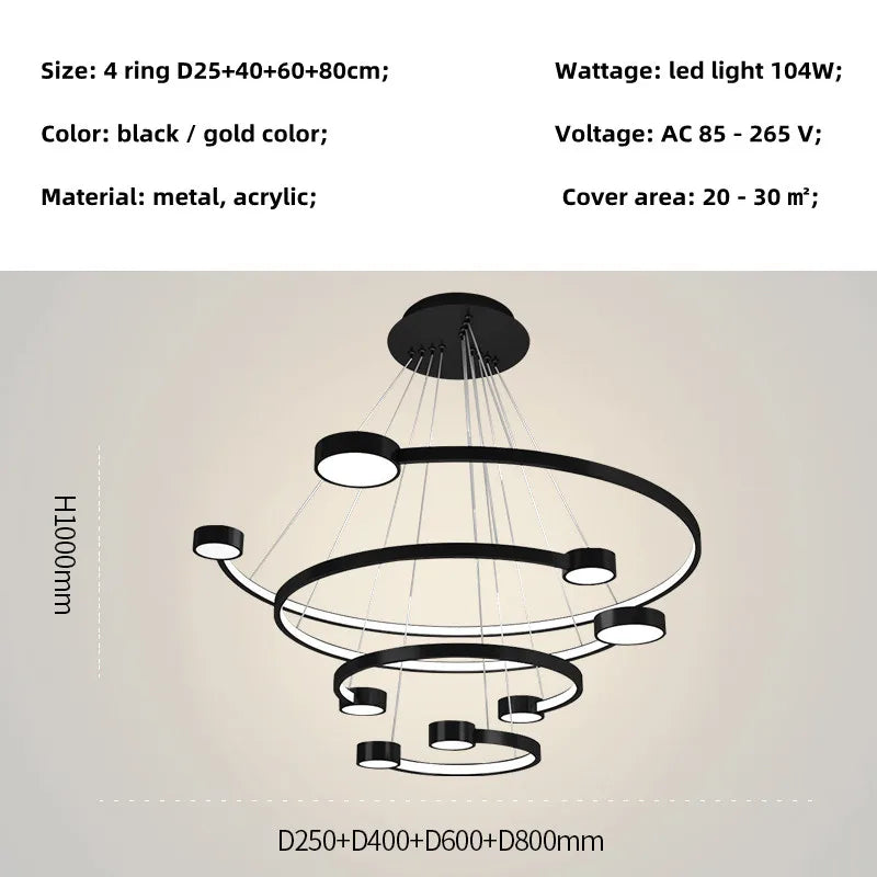 DecorBites™ LED Ring Chandelier: Modern Nordic Hanging Light for Dining, Living Room, and Lobby