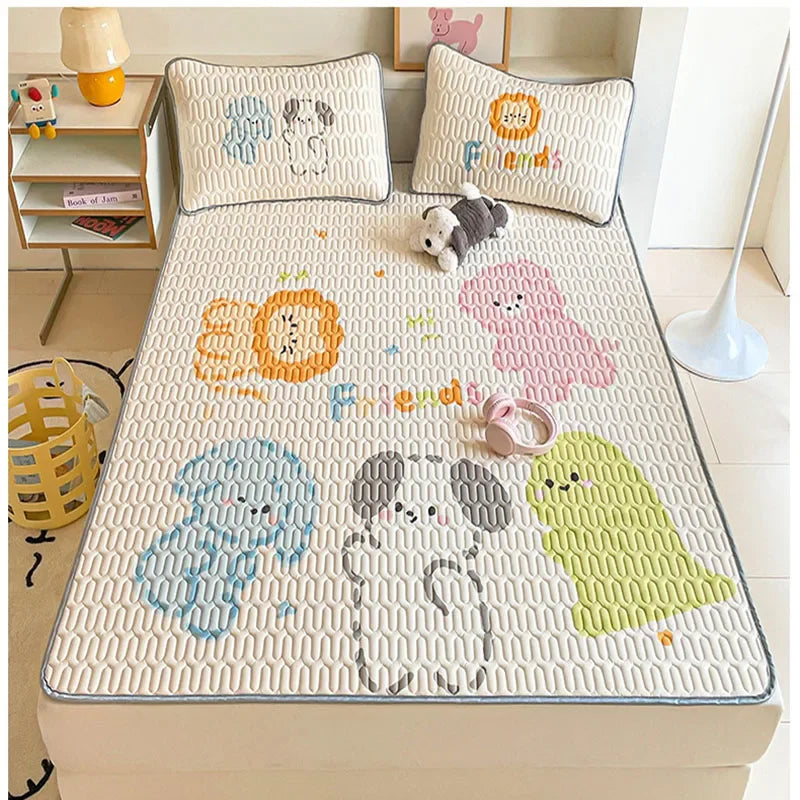 DecorBites™ Cartoon Pattern Latex Mattress Set for Home, 3-Layer Rebound Soft Breathable Bed Sheets