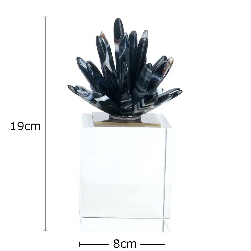 DecorBites™ Black Agate Flower Crystal Art Desk Decoration on Crystal Base