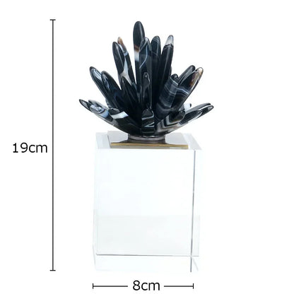 DecorBites™ Black Agate Flower Crystal Art Desk Decoration on Crystal Base