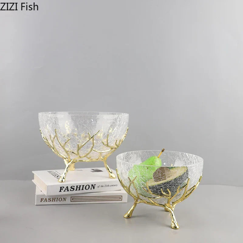 DecorBites™ Golden Branches Glass Bowl Set for Home Kitchen Desserts and Snacks
