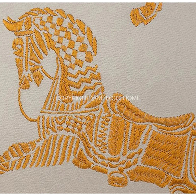 DecorBites™ Gold Faux Silk Horses Jacquard Cushion Cover, Soft Chinese Style Throw Pillow Case