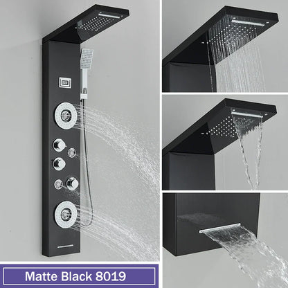 DecorBites™ Black Massage Jet Rainfall Shower Panel with Temperature Display 5 Modes