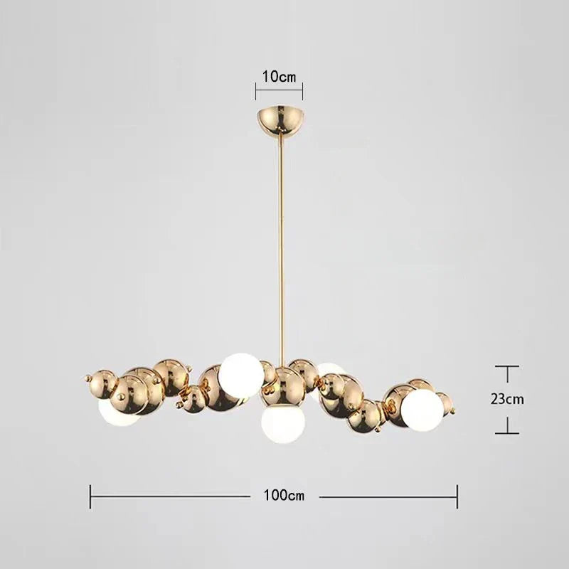 DecorBites™ Caterpillar Metal Ball Chandelier: Modern Creative Long Bar Pendant Light for Kitchen Dining Room