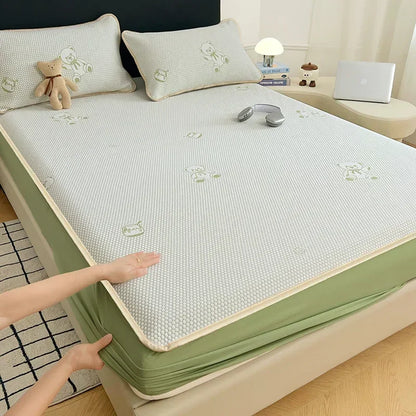 DecorBites™ Little Bear Jacquard Cooling Mat: Soft, Breathable, & Durable Bed Cover