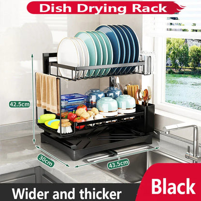 DecorBites™ Dish Drying Rack & Drainboard Set with Tableware Storage, Towel Rack, and Chopstick Cage