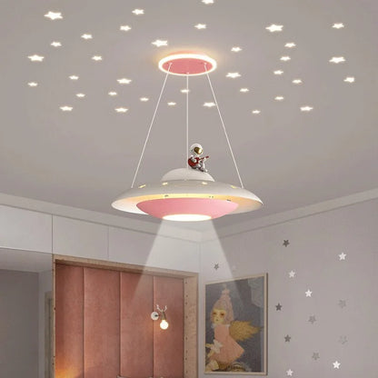 DecorBites™ Cartoon Astronaut Chandelier UFO Ceiling Lamp for Kids Girl Boy Bedroom